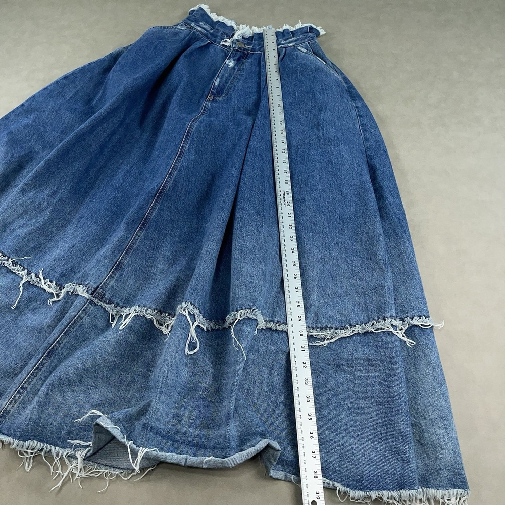 Double D Ranchwear Denim Tiered Prairie Skirt Women's 6 Western Boho Frayed Hem - Picture 9 of 11